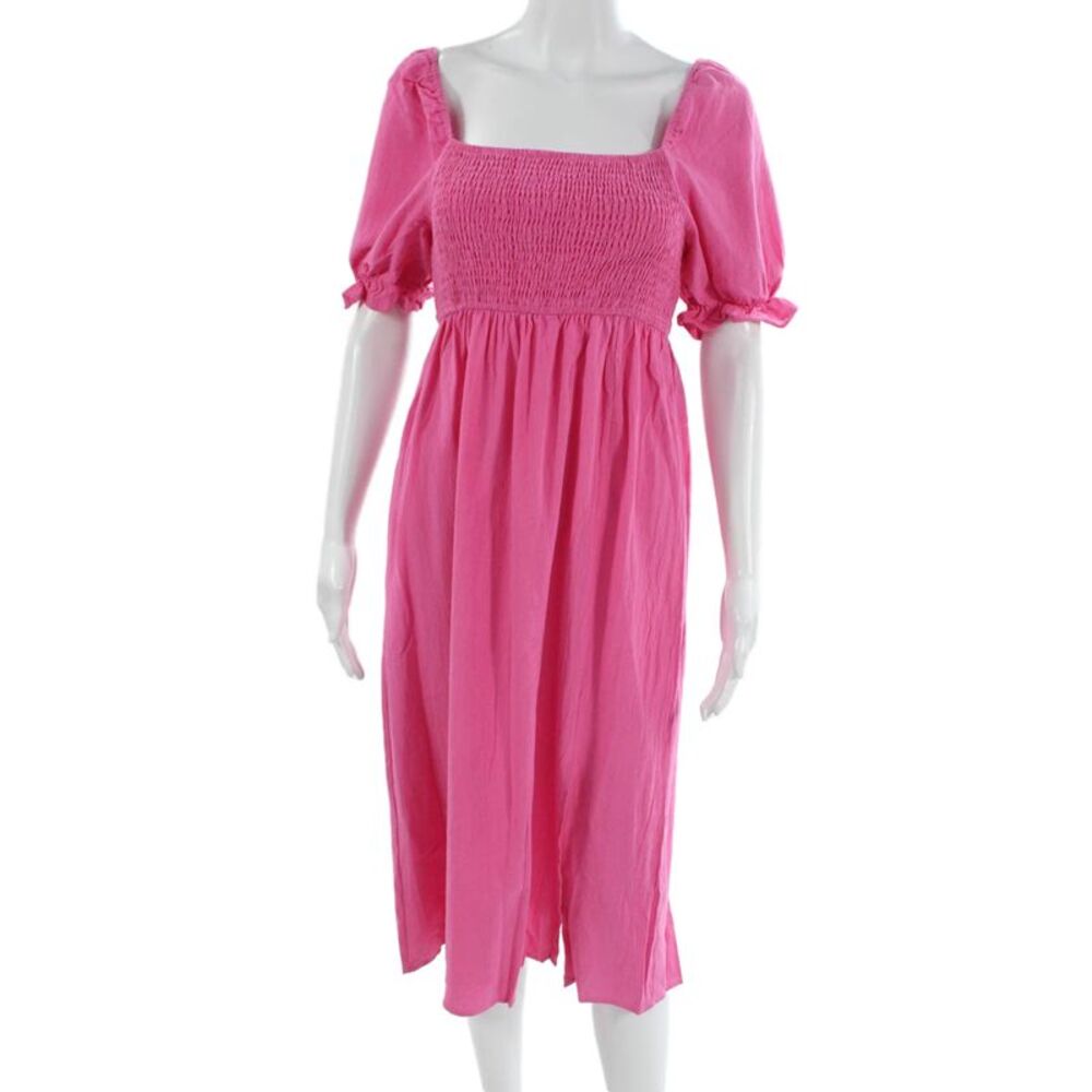 R. Vivimos Women Maxi Cotton Pink Square Neck Short Sleeve Dress Size S
